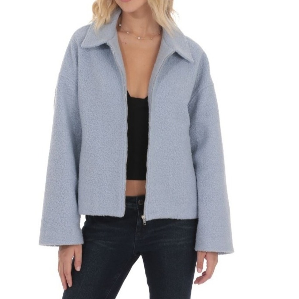 Lucy In The Sky Los Angeles Boucle Lined Sz L Zip-Up Light Blue Jacket